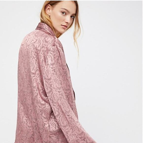 Free People Pink Silky Jacquard Blazer - Picture 3 of 10